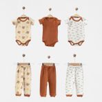 Babejix Happy Smile Bear Yazılı ve Ayıcık Desenli % 100 Pamuklu Unisex 6 Parça Bebek Takımı - Renkli - 9 - 12 Ay