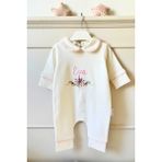 Babies First Çiçek Nakışlı Isme Özel 6'lı Yenidoğan Set %100 Pamuk Tulum Battaniye Şapka Puset Örtü Yastık Eldivn - 00-Beyaz - 0 - 3 Ay