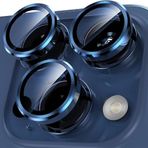 Babilden İphone Alüminyum Alaşım Çerçeveli Tempered Glass Kamera Lens Koruyucu (iPhone 15 Pro Max Dark Blue)