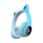 Babilden Kedi Kulak Rgb Led Işıklı Kablosuz Bluetooth Kulaklık Mikronlu Hafıza Kartı Girişli Kedi Kulaklık (Mavi)
