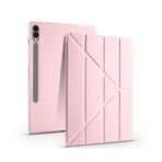 Babilden Samsung Galaxy Tab S9 FE Plus/Galaxy Tab S10 Plus ile Uyumlu Kalem Bölmeli Trifolding Cover Tablet Kılıf Katlanabilir Standlı Otomatik Uyku Modlu Darbe Emici İnce Tasarım Kumpembe