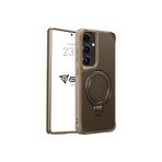 Babilden Samsung Karbon Fiber Materyal Stand Özellikli Lens Çerçeveli ve Sararmayan Güçlü Darbe Emici Premium Kılıf (Gold, Galaxy S25 Plus)