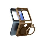 Babilden Samsung Karbon Fiber Materyal Stand Özellikli Lens Çerçeveli ve Sararmayan Güçlü Darbe Emici Premium Kılıf (Gold, Galaxy Z Flip 5)