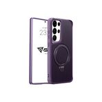 Babilden Samsung Karbon Fiber Materyal Stand Özellikli Lens Çerçeveli ve Sararmayan Güçlü Darbe Emici Premium Kılıf (Mor, Galaxy S24 Ultra)