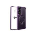 Babilden Samsung Karbon Fiber Materyal Stand Özellikli Lens Çerçeveli ve Sararmayan Güçlü Darbe Emici Premium Kılıf (Mor, Galaxy S25 Plus)