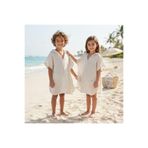 babito store Orjinal %100 Keten Müslin Çizgili Kumaş Unisex 1-10Yaş Plaj Havlu Kapşonlu Pareo-Panço-Naturel Bej