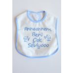 Babix Anneannem Beni Çok Seviyoo Yazılı Mama Önlüğü Mavi