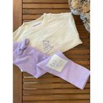 Baby Babyaden 2 Iplik Dokuma Nakışlı Şardonsuz Taytlı Kız Çocuk Takım - Ekru - Lila - 3 Yaş