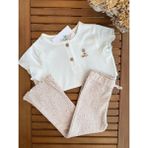 Baby Babyaden Kuş / Çiçek Nakışlı Dizaltı / Ispanyol Paça Taytlı Günlük Pamuklu Kız Çocuk Takım - Bej - 5 Yaş