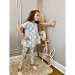 Baby Babyaden Sarı Kelebekli / Lila Çiçekli Pamuklu Taytlı Alt Üst Kız Çocuk Bebek Takım - 2 - 3 Yaş