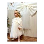 Baby Berry Baby store Kız Bebek Çocuk Fiyonklu Ve Sırt Detaylı Balon Kol Tütü Tüllü Özel Gün Elbise Krem