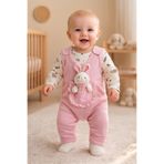 Baby Breeze Bebek Kız 2'li Tulum Takımı Salopet Tavşan Desenli Badi Oyuncak Tavşanlı Pamuklu 3-6-9 AY