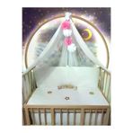 Baby Clime LÜKSCİB-BEYAZ Bebek Lüks Cibinlik Takımı - Beyaz Ve Koyu Pembe Dört Ponponlu - 6 Metre Likra Tül (Aparat Dahil)