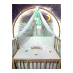 Baby Clime LÜKSCİB-BEYAZ Bebek Lüks Cibinlik Takımı - Beyaz Ve Su Yeşili Dört Ponponlu - 6 Metre Likra Tül (Aparat Dahil)