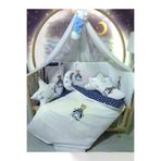 Baby Clime USN-60120-LCİB-2. 60X120 Isim Nakışlı Bebek Uyku Seti - Lüks Cibinlik Mavi Ponponlu - Gökkuşağı Ayıcık Motifli