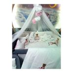 Baby Clime USN-70120-LCİB-1. 70X120 Nakışlı Bebek Uyku Seti Isimli - Lüks Cibinlik Ve Aparat - Ayıcık Gökkuşağı Motifli