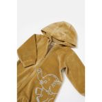 Baby Cosy Organik Kadife Kapüşonlu Fermuarlı Tulum - 6 - 9 Ay - Açık Hardal