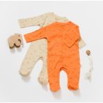 Baby Cosy Organik Modal 2 Li Patikli Tulum - Bej - Turuncu - 6 - 9 Ay