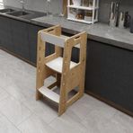Baby Darling %100 Mdf Öğrenme Kulesi Yükseklik Ayarlı Meşe-Beyaz (3 Renk Seçeneği - 18Mm)