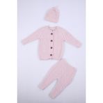 Baby Hola Babyhola Kalın Triko Kız Erkek Bebek Çocuk Kışlık Bereli Alt Üst Yünlü 3'lü Takım 5800 - 3 - 6 Ay - Pembe