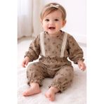 Baby Hola Dantel Detaylı Çiçek Desenli Müslin Kız Bebek Üst ve Pantolon Ikili Set Takım Babyhola 2009 - 9 - 12 Ay - Kahverengi