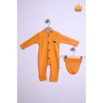 Baby Hola Kız Erkek Bebek Tulum Bere Takım %100 Pamuk Önden Düğmeli İnterlok 23630 - Turuncu - 6 - 9 Ay