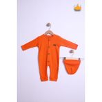 Baby Hola Kız Erkek Bebek Tulum Bere Takım %100 Pamuk Önden Düğmeli İnterlok 23630 - Turuncu - 9 - 12 Ay