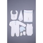 Baby Hola Pamuk Kız Erkek Bebek Yenidoğan Tulum Zıbın Battaniye 8'li Set 1905-1 - Mavi - 0 - 3 Ay