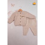 Baby Hola Triko Hırka Pantolon Ikili Fiyonklu Kız Bebek Takım 2792 - Bej - 3 - 6 Ay