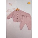 Baby Hola Triko Hırka Pantolon Ikili Fiyonklu Kız Bebek Takım 2792 - Gül Kurusu - 6 - 9 Ay