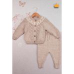 Baby Hola Triko Hırkalı Dantel Yaka Kız Bebek Takım 2793 - Bej - 12 - 18 Ay