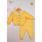 Baby Hola Triko Hırkalı Dantel Yaka Kız Bebek Takım 2793 - Hardal - 6 - 9 Ay
