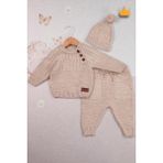 Baby Hola Triko Kazak Pantolon Ponpon Şapkalı Kız Erkek Bebek Takım 2791 - 3 - 6 Ay - Bej