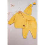 Baby Hola Triko Kazak Pantolon Ponpon Şapkalı Kız Erkek Bebek Takım 2791 - 9 - 12 Ay - Hardal