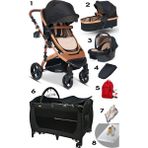 Baby Home 8'in 1 Yeni Doğan Set Baby Home 946 Travel Sistem Bebek Arabası 560 Bebek Oyun Parkı Yatak Beşik - Gold - Siyah