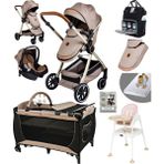 Baby Home 9 In 1 Full Takım Set 990 Travel Sistem Bebek Arabası 560 Oyun Parkı Yatak Beşik ve Mama Sandalyesi - Kahverengi