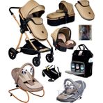 Baby Home 9 In 1 Yeni Doğan Full Set 1010 Travel Sistem Bebek Arabası 330 Sallanır Ev Tipi Ana Kucağı - Gold - Kahverengi
