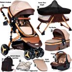 Baby Home 945 Paris Travel Sistem Bebek Arabası Anne Yanı Sepet Beşik 7 İn 1 Takım - Bej