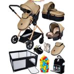 Baby Home 9in1 Yeni Doğan Set Full 1010 Travel Sistem Bebek Arabası 450 Park Yatak Oyun Alanı - Gold Kahve