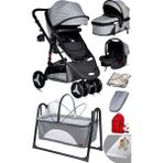 Baby Home Yeni Ekonomi Paket 8 In 1 945 Travel Sistem Bebek Arabası 340 Anne Yanı Bebek Sepeti Beşik Yatak - Siyah Gri