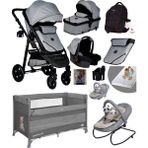 Baby Home Yeni Full Takım 10 In 1 940 Travel Sistem Bebek Arabası Lorelli Anne Yanı Oyun Parkı Park Yatak Beşik ve Sallanır Ana Kucağı - Gri