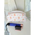 Baby Kangaroo Ayıcık ve Kurdele Desenli Suya Dayanıklı Kapitoneli Saç Şekillendirici Çantası, Airwrap ve Tüm Saç Şekillendiricilerine Uyumlu çanta, Xl Boy Seyahat Çantası, Büyük Makyaj Çantası, - Beyaz
