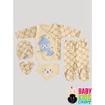 Baby Kids Colors 5 Parça Kutulu Sertifikalı Organik Saf Pamuklu Sevimli Hastane Çıkışı Set - Yenidoğan - Mavi