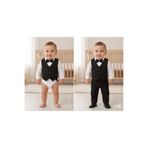 baby kids colors Erkek Çocuk Smokin Takım Elbise Düğmeli Yelekli Papyonlu Zincirli