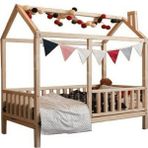 Baby Kinder Lovely Doğal Ahşap Montessori Bebek ve Çocuk Oyun Evi ve Karyolası - 100 x 200 cm - Ceviz
