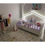 Baby Kinder Wh. Back Roofed Doğal Ahşap Yatak Montessori Bebek ve Çocuk Karyolası - 90 x 190 cm - Beyaz