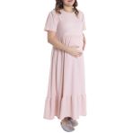 baby mom Anne Hamile Elbise Bisiklet Yaka Kısa Kol Patiksiz