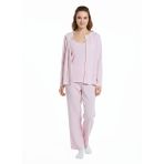 baby mom Anne Pijama Takımı Düğmeli Bisiklet Yaka Long Sleeve Desenli - Pembe