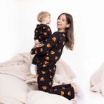 baby mom Baby Mom Anne Pijama Takımı Hayvan Baskılı Mini Me Bisiklet Yaka Uzun Kol