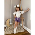 Baby Mor Üzüm Nakışlı Pamuklu T-Shirt Çiçek Nakışlı Şortlu Kız Çocuk Takım - 18-Mor - 4 Yaş